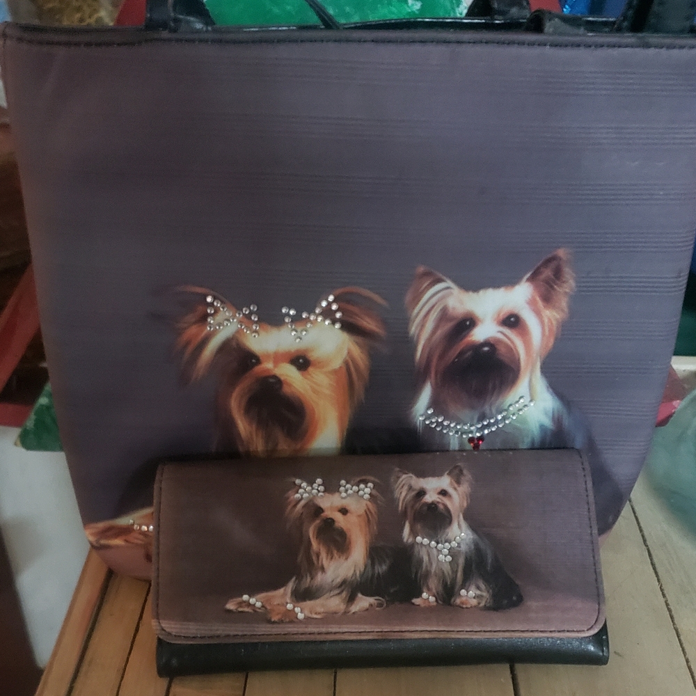 Charming Dog Print Tote and Wallet Set